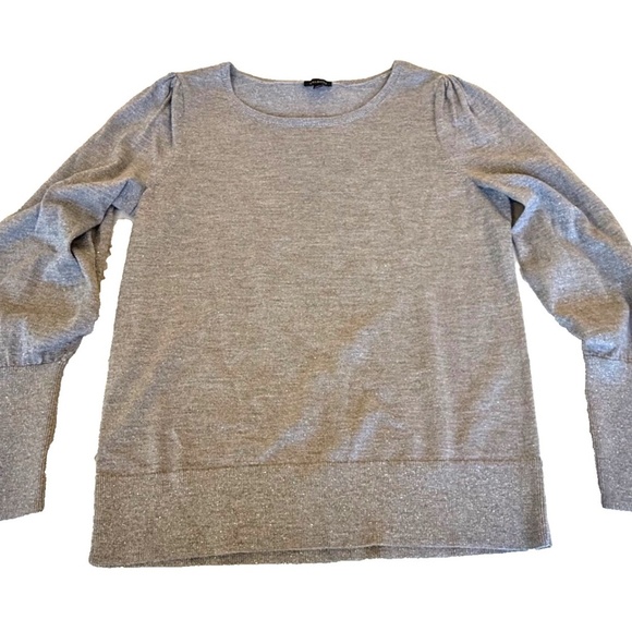 Talbots Silver Metallic Wool Blend Long Sleeve Sweater with Buttons; Women's Med - Picture 1 of 7